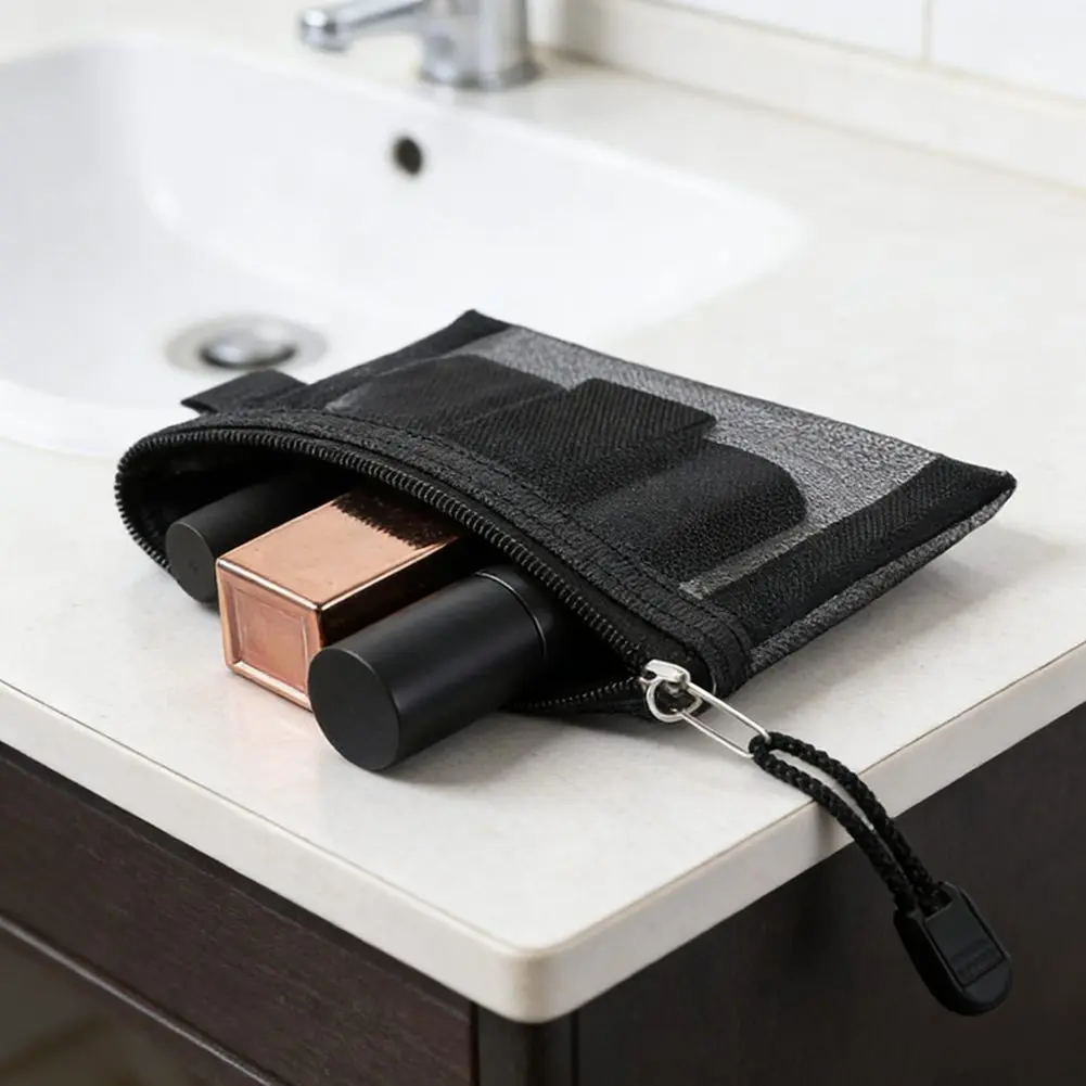 

Five Piece Mesh Zipper Pouch Set Portable Toiletry Bags Nylon Clear Cosmetic Organizer for Travel Work School Black