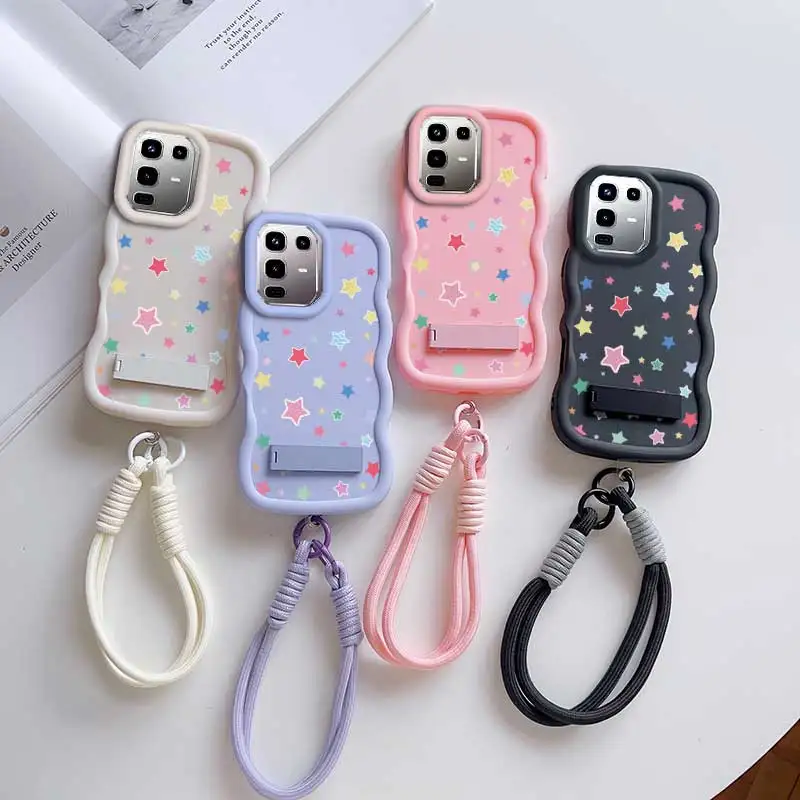 Casing Infinix Note 50 4G Edisi Hiburan, Motif Bintang Warna-warni, Fleksibel, Ringan, Dilengkapi Tali Gantungan dan Penyangga, Ideal Untuk