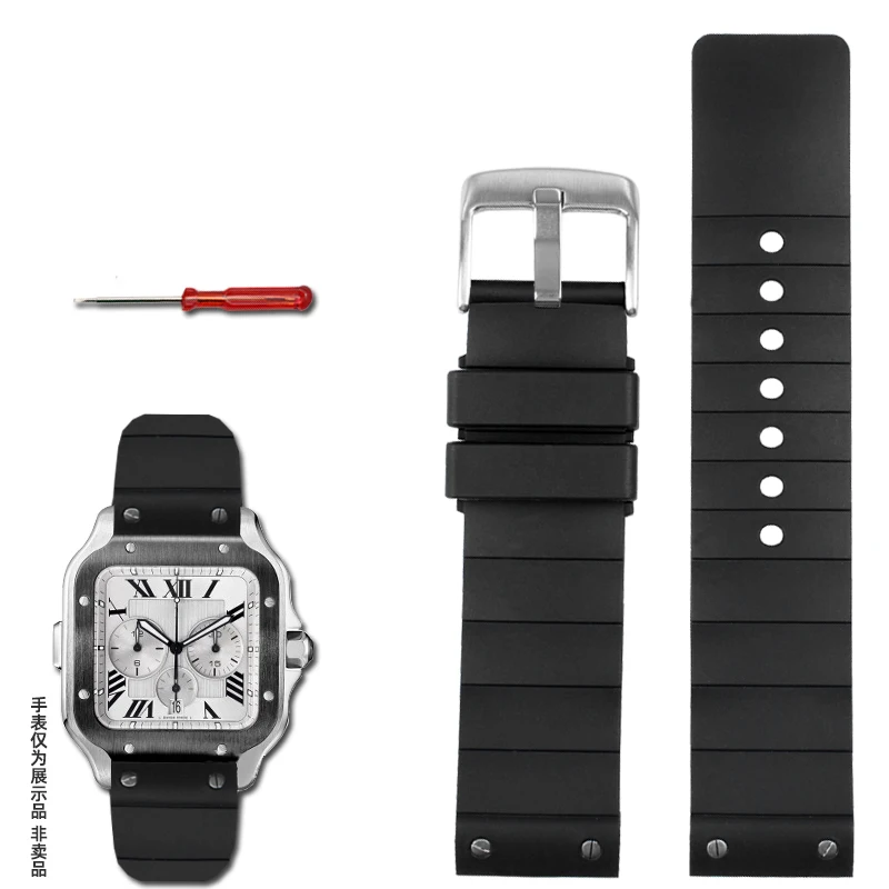 

high quality Rubber Watch Strap for Cartier Santos Sandoz Santos 100 Men's Women's Silicone Watchband 23mm