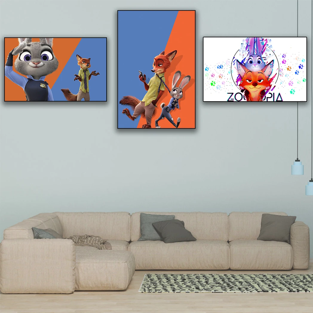 MINISO Disney Zootopia Cartoon Movie Pictures Canvas Painting Home Decor Gifts for Kids Wall Art Posters To Decorate Kids' Rooms