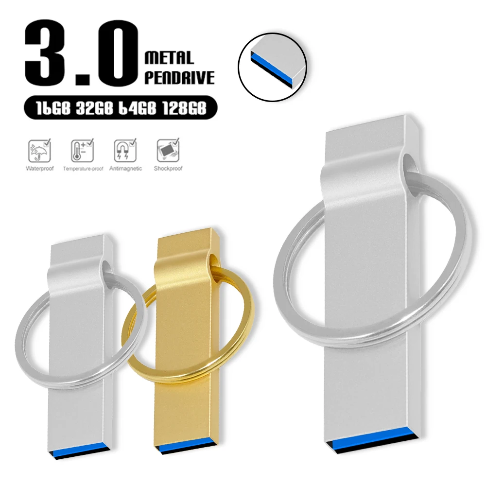 Pendrive Usb 3,0 de Metal de alta velocidad, unidad Flash portátil, resistente al agua, 16GB, 32GB, 64GB, 8GB, 128GB