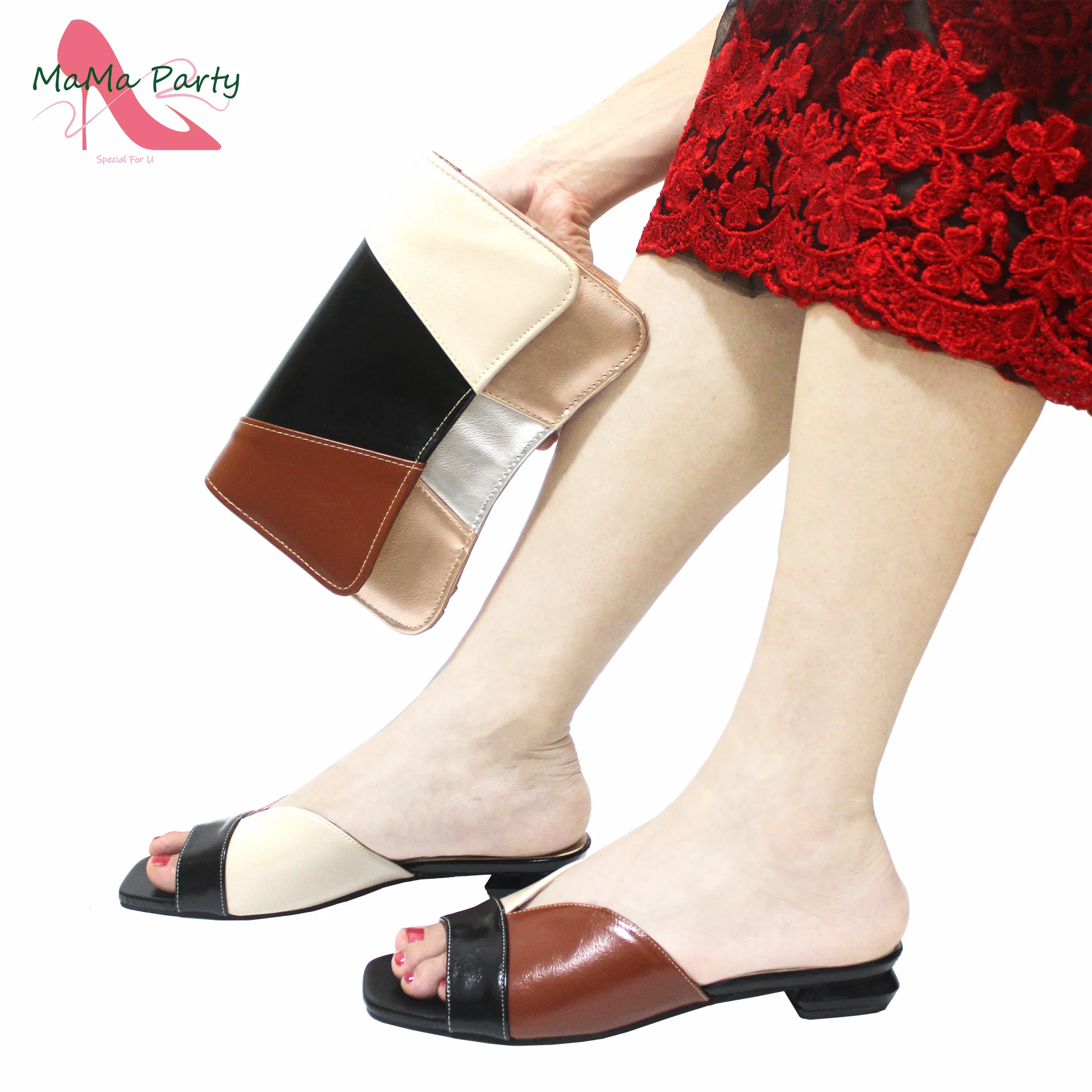 

2024 Special Mature Style Fashion New Arrivals Italian Women Shoes and Bag Set in Black Color Low Heels for Wedding Party