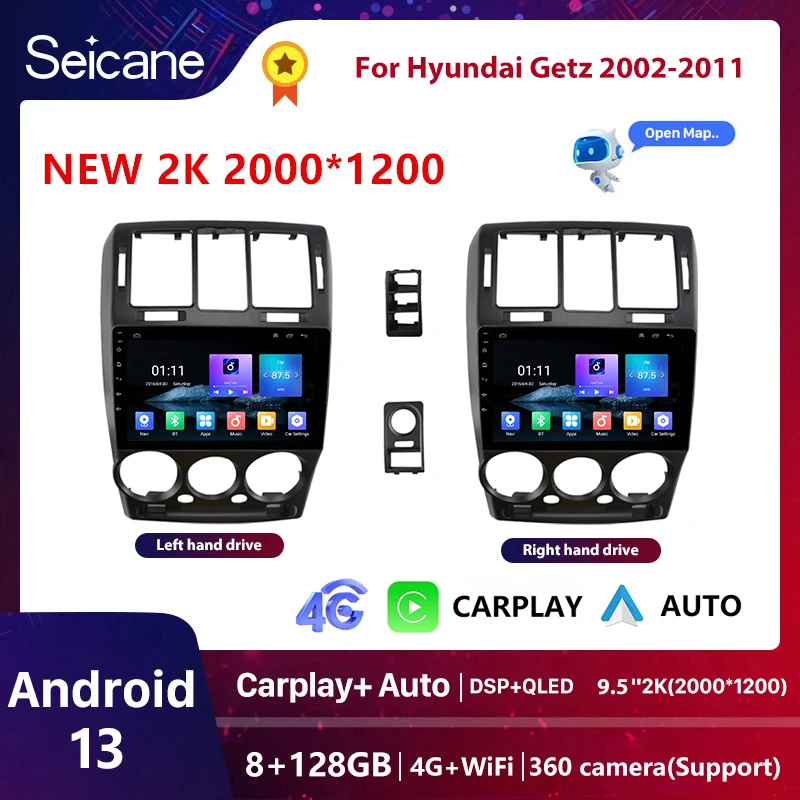 

Seicane Car Radio For Hyundai Getz 2002-2011 Android 13 Stereo Multimedia GPS Navi Carplay Auto QLED 1280*720 Head Unit 2 Din