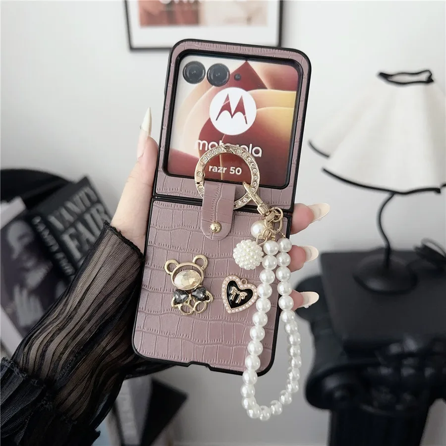 DIY Cute Bear Crocodile Pattern krótki futerał na Motorola Razr60 ultra Razr50ultra Z Flip7 Cover Z Flip6 Z Flip5 Xiaomi Mix Flip