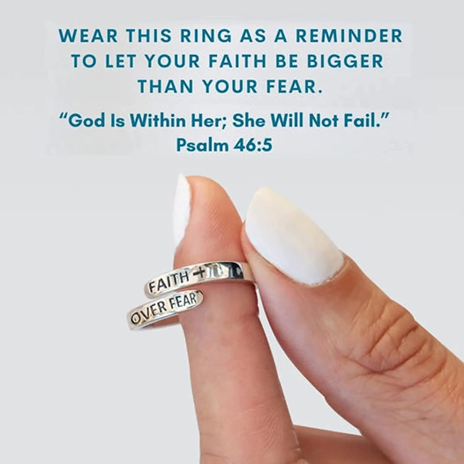 Faith Over Fear Ring Adjustable Fashion Silver Statement Engraved Ring Birthday Christmas Day Gift for Family Women Men