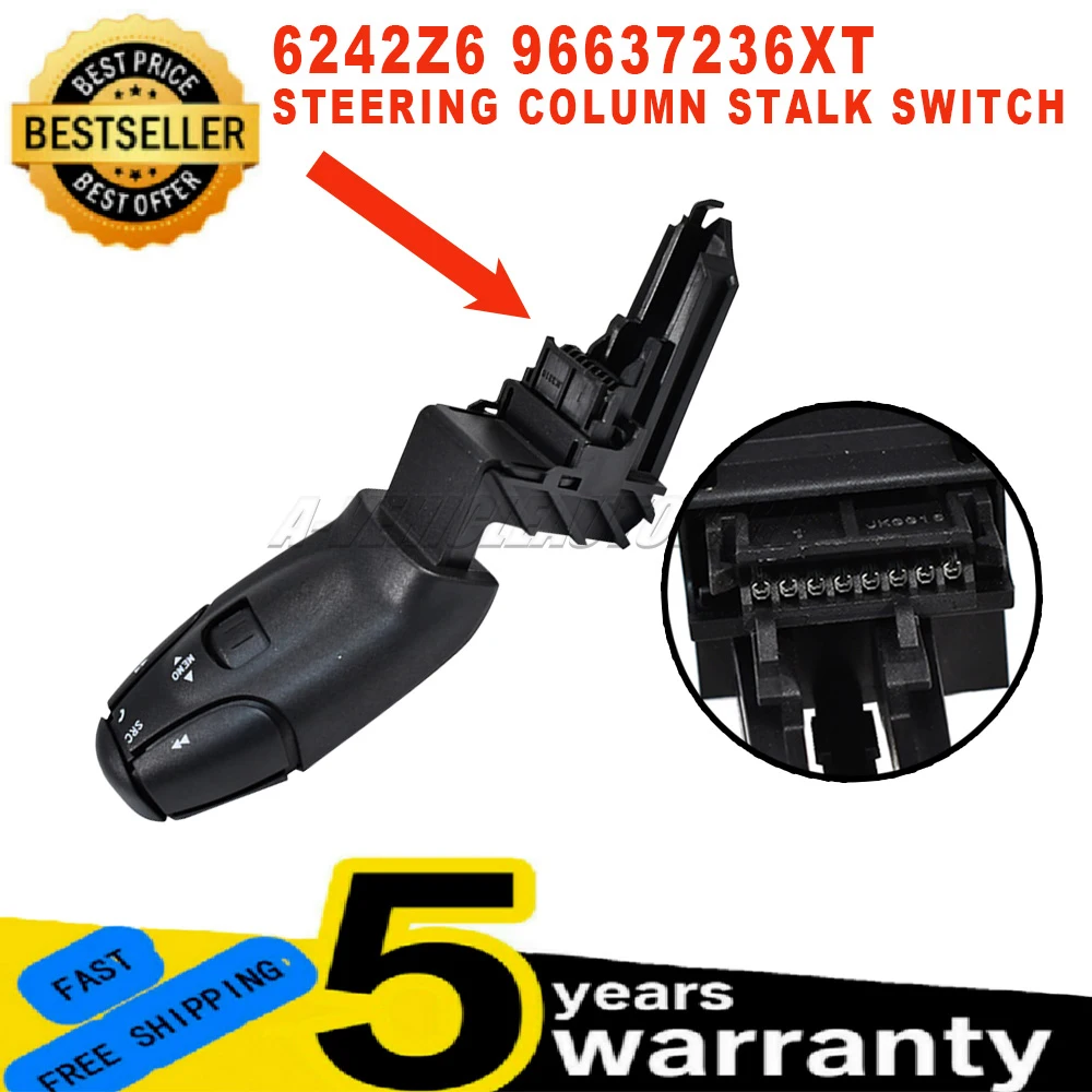 New 6242Z6 For Citoen C3 C5 Peugeot 206 307 407 1Pc Steering Column Stalk Switch With Audio Remote Control 8Pins Car Accessories