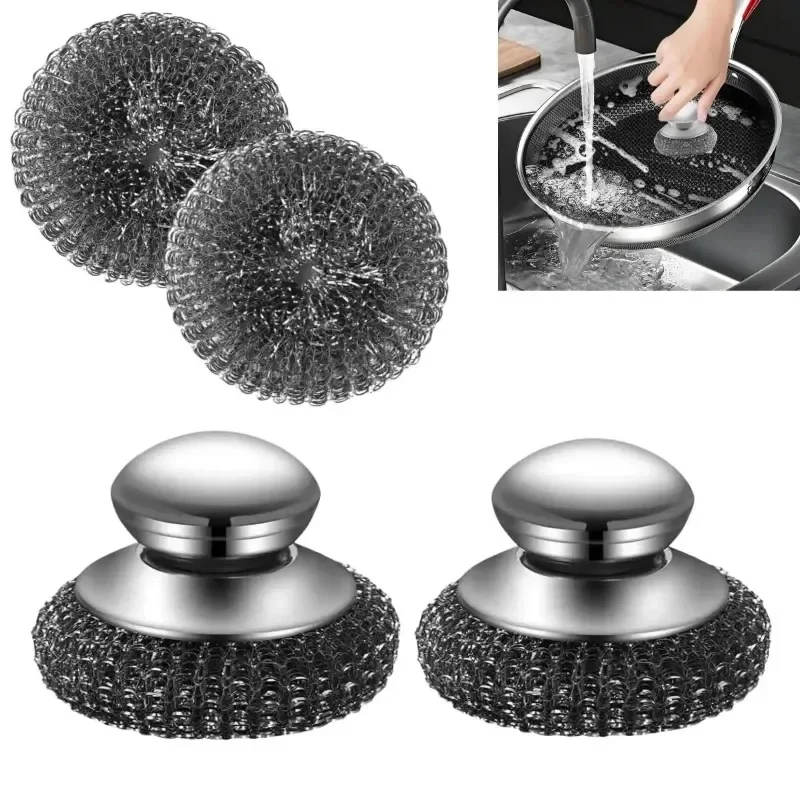 Edelstahl Topfbürste mit Griff robuste Metalldrahtkugel Reiniger Hochleistungs Reinigungswerkzeug für Geschirrspülung langlebig für Hausküche entfernt angebrannte Rückstände an Töpfen Pfannen Küchenutensilien vielseiti – Detail 14