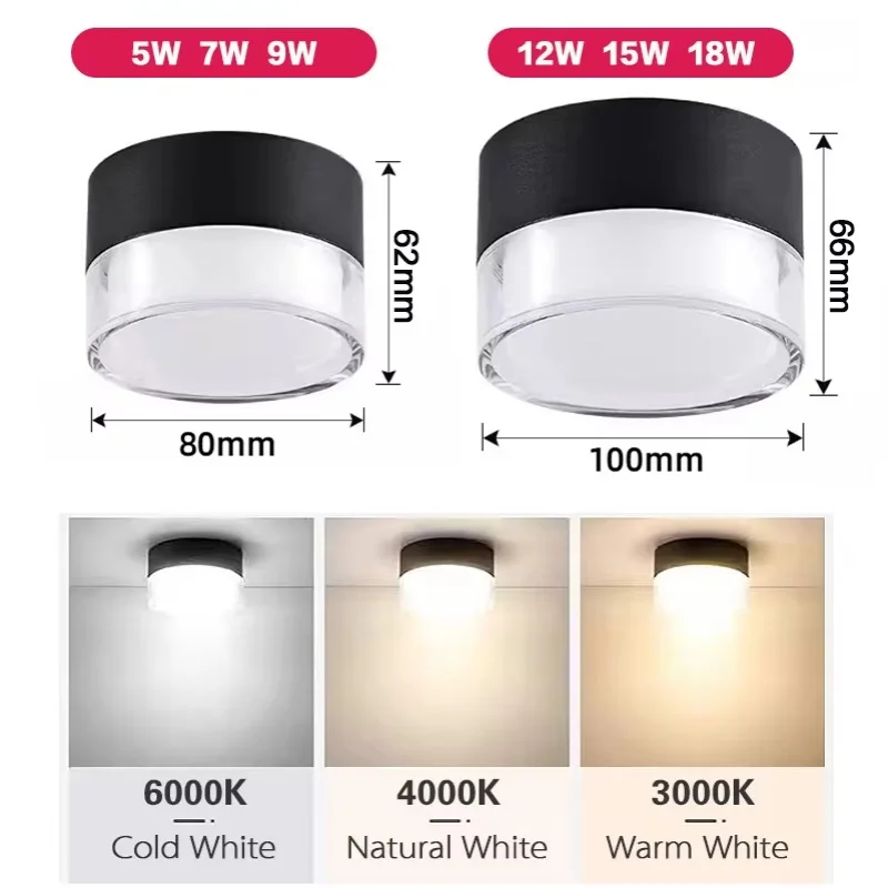 New LED Downlight Dimmable Ceiling Light 5W 7W 9W 12W 15W18W Nordic Surface Mounted Surrounding Luminous LED Downlight Spotlight