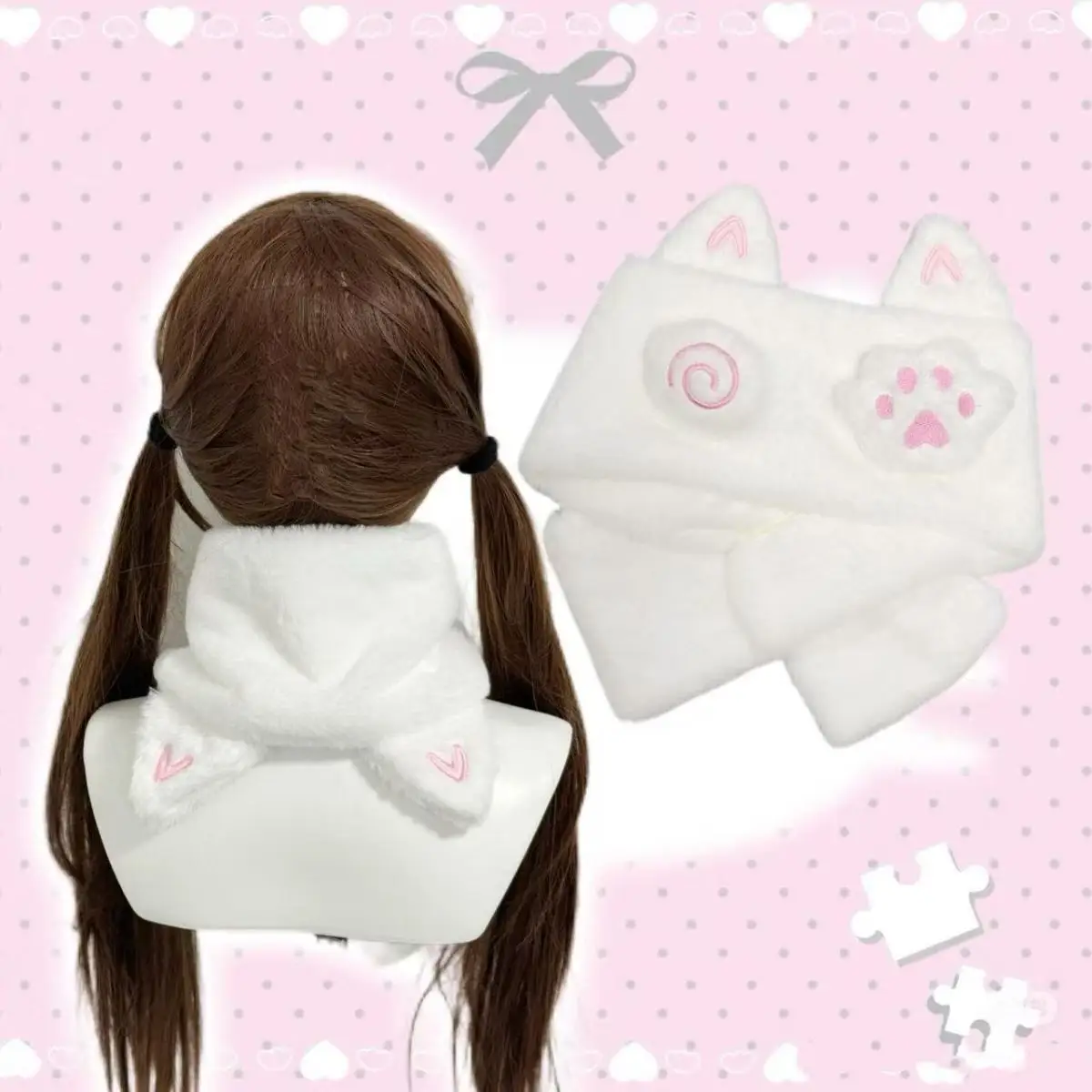 Japanese Kawaii Kniied Scarf Cat Paw Decoration Stripe Scarves Y2K Autumn Winter Cute Keep Warm Scarf Subculture Accessories image 6