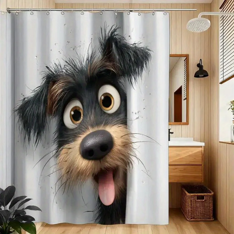 

Забавная занавеска для душа с 3D-принтом в виде собачьей мордочки, 12 крючков, 70.87x70.87 дюймов, декор для ванной комнаты в стиле домашних животных, аксессуар для дома