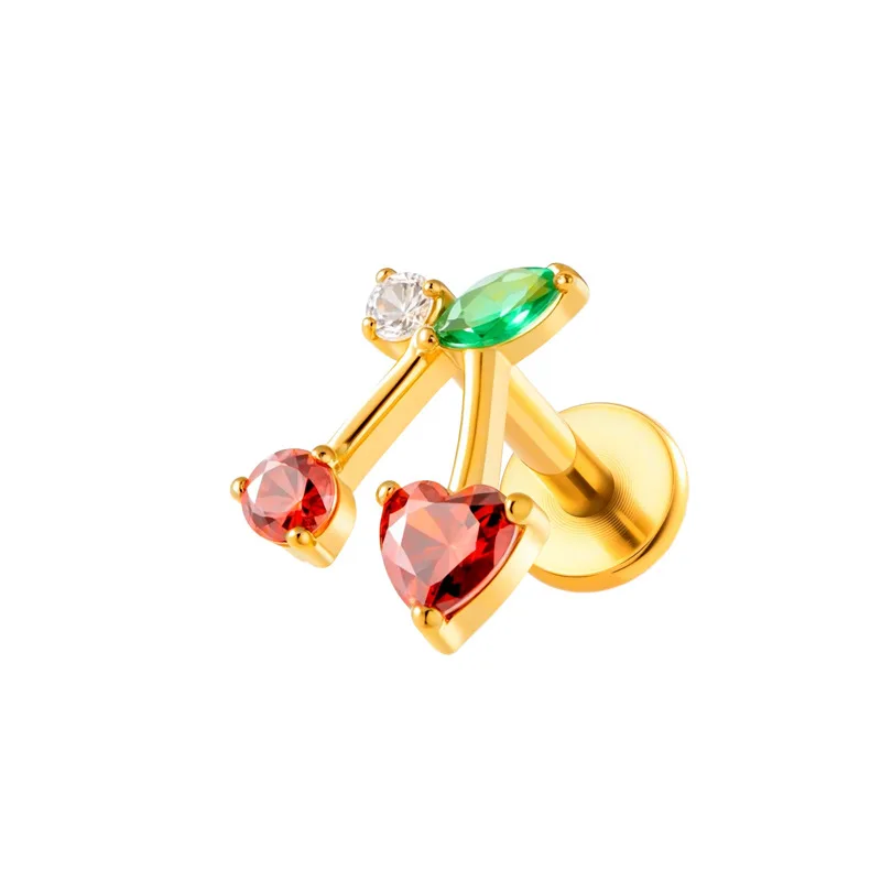 1PC G23 Titanium Zircon Cherry Labret Internally Threaded Helix Cartilage Tragus Stud Monroe Cartilage Lip Lobe Piercing Jewelry