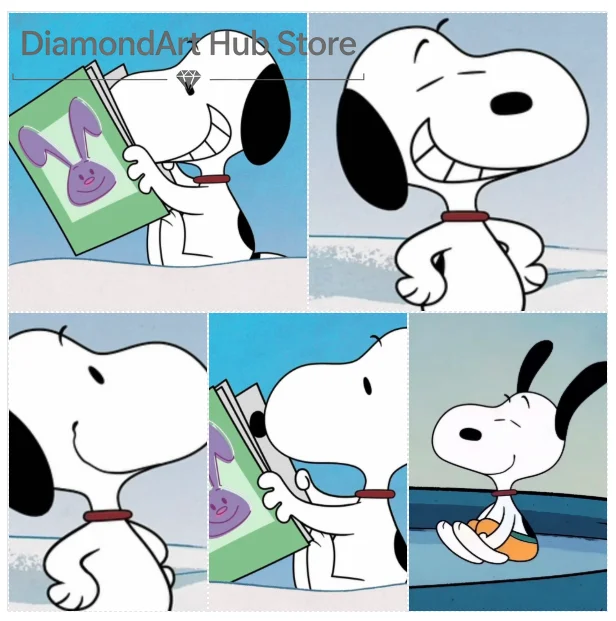 5D DIY Diamond Painting Cute Snoopy Peanuts Cartoon Art, Snoopy Reading Book, Multiple Happy Expressions, Classic Animation