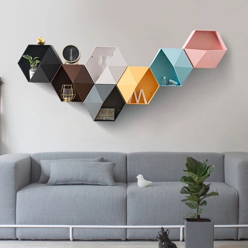 Hexagonal Wall Mounted Charging Holder Multi Mounted Mobile Phone Organizer Storage Box Hanging Bracket Wall Holder Stand