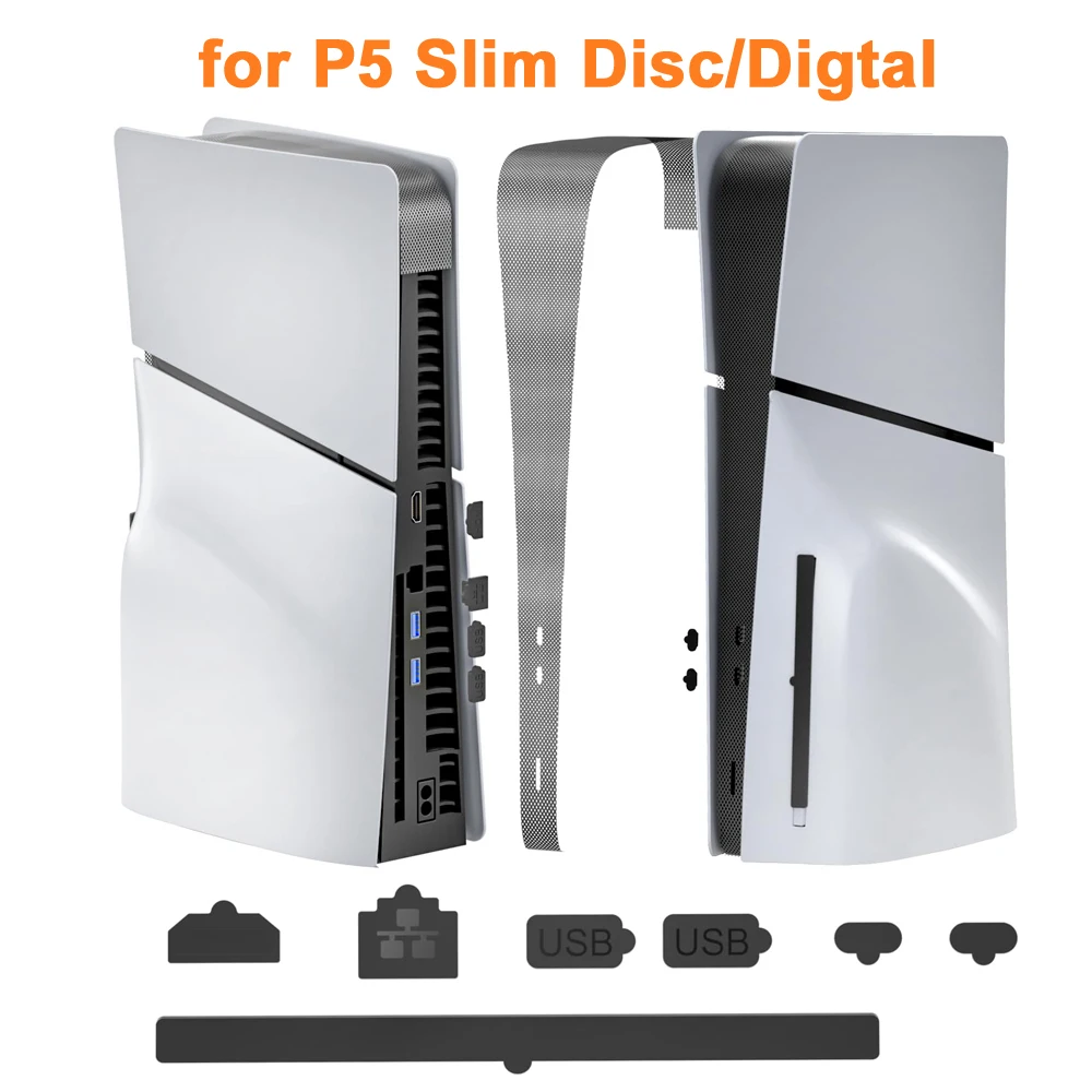 Para accesorios PS5 Slim Kit de red a prueba de polvo filtro de cubierta antipolvo 8 en 1 + tapón antipolvo para Playstation 5 Slim Disc/consolas de juegos digitales