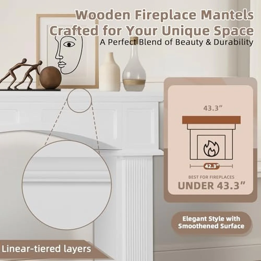 Modern Fireplace Mantel Surround White Freestanding Surround Mantel for Electric Fireplaces Waterproof & Anti Tipping