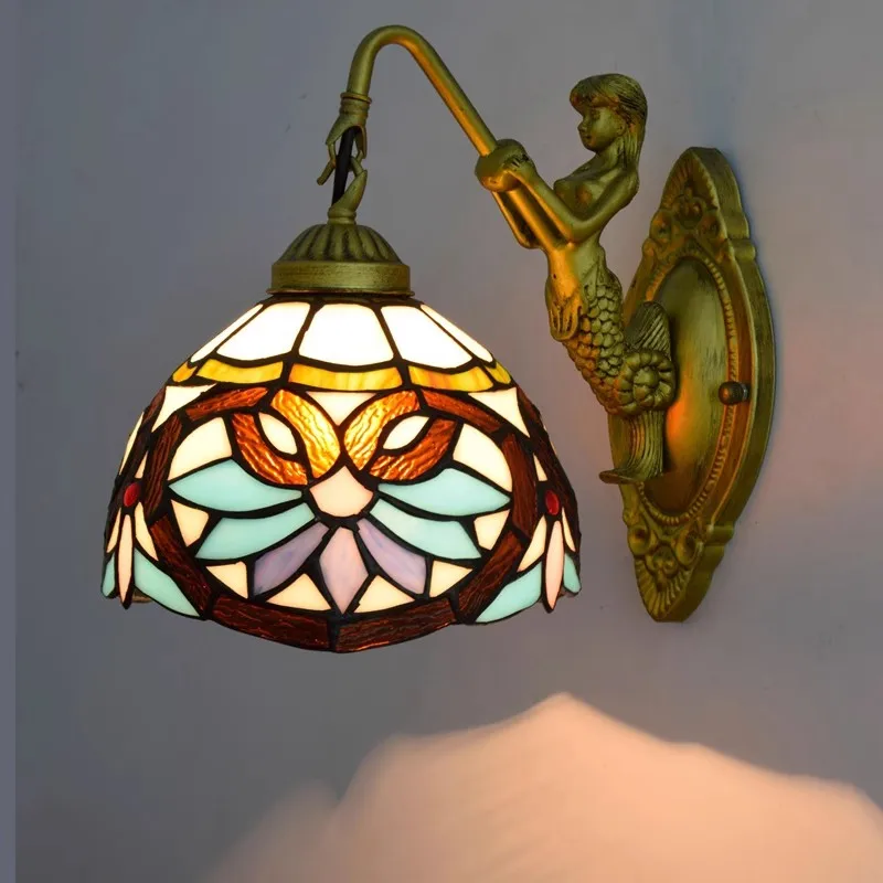 Nordic Tiffany Wall Light European Mediterranean Garden Corridor Bar Hallway Bedroom Stained decor color Glass Wall lamp