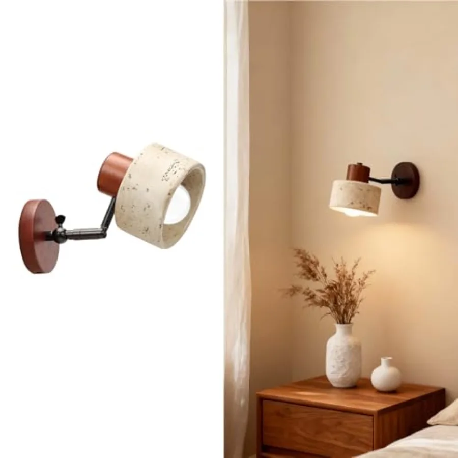 

Faux Travertine Wall Sconce 4.7" Hardwired Wall Mounted Light 180° Rotatable Mid Century Modern Marble Lamp for Bedroom Bedside