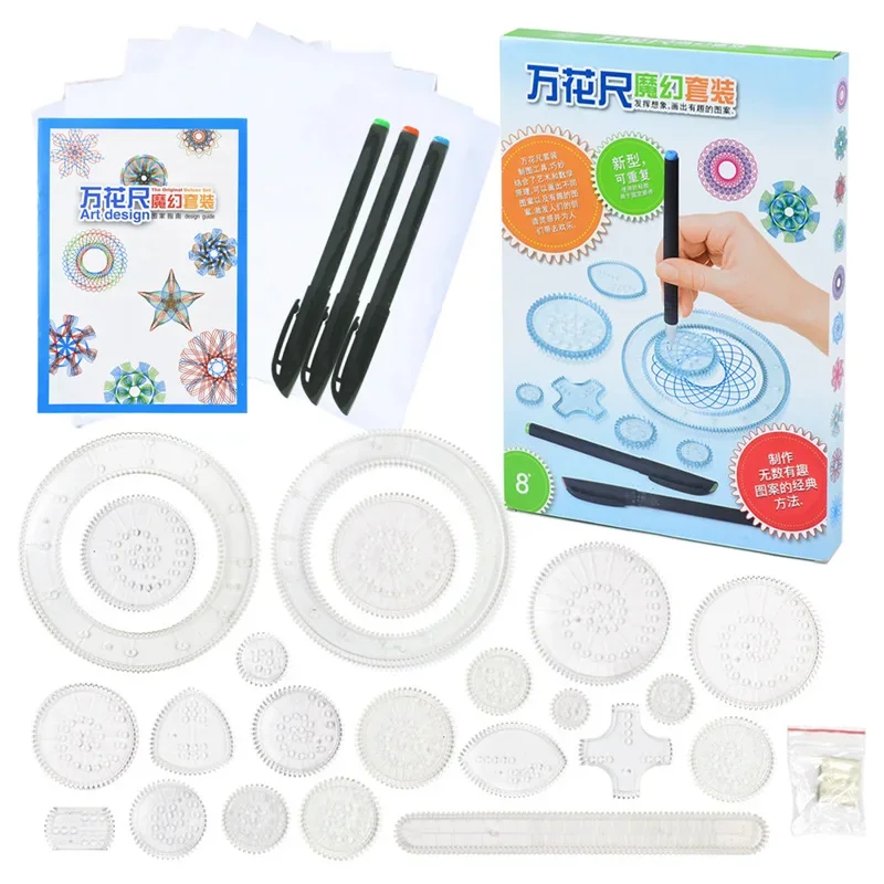 Spirograph Deluxe Set Design Blikken Set Tekenspiraal In elkaar grijpende tandwielen Wielen Ontwerpen Geometrische liniaal Creatief educatief speelgoed voor kinderen