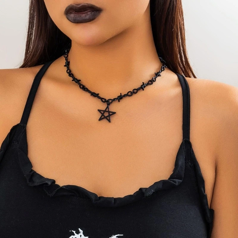Punk Thorn Choker Necklace Gothic Style Metal Chain Star Charm Pendant Neckchain Cool Girls Neckwear for Women Lady image 5