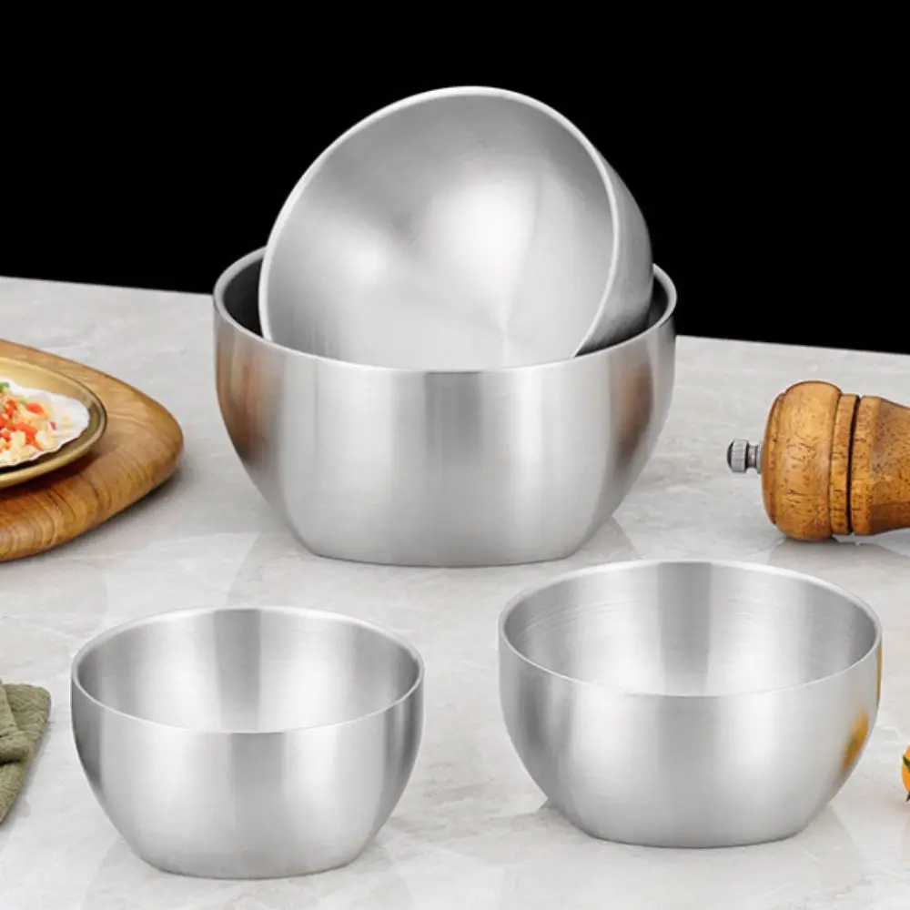 Double Layer Korean Style Stainless Steel Rice Bowl Heat Insulated Drop-resistant Soup Bowl Square Bottom Anti-scalding