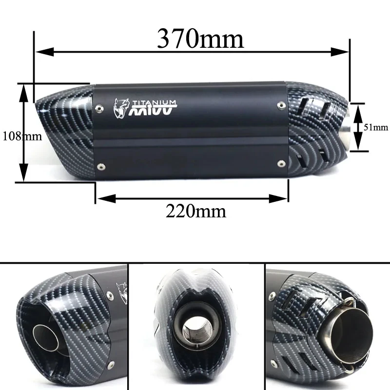 Universal 51MM Motorcycle Exhaust Muffler Pipe Escape moto mivv for kawasaki er6n sv650 crf 230 Z800 R1 cb650f cb1000r cbr250r