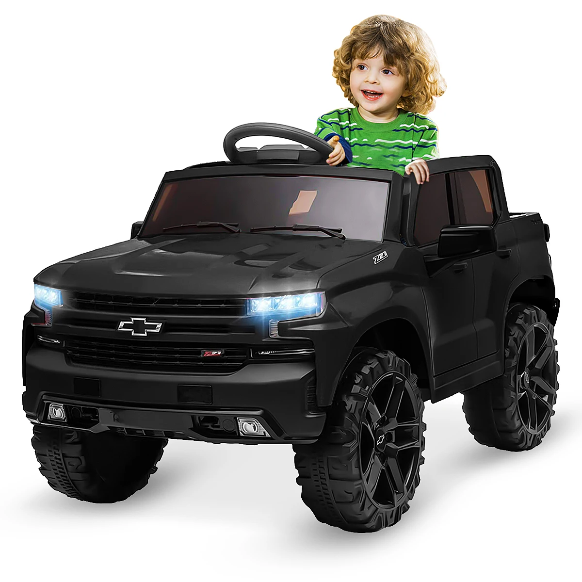 12V Electric Ride On Car 4 Wheeler Truck Safety Toy with Music Radio LED Lights Truck Car Remote Control Kids' Ride on Vehicles