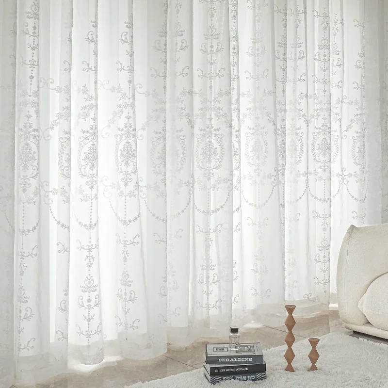 White Embroidered Tulle Curtains for Living Room Luxury European Sheer Curtain for Hall Rideaux Voilage Treatment Home Customize