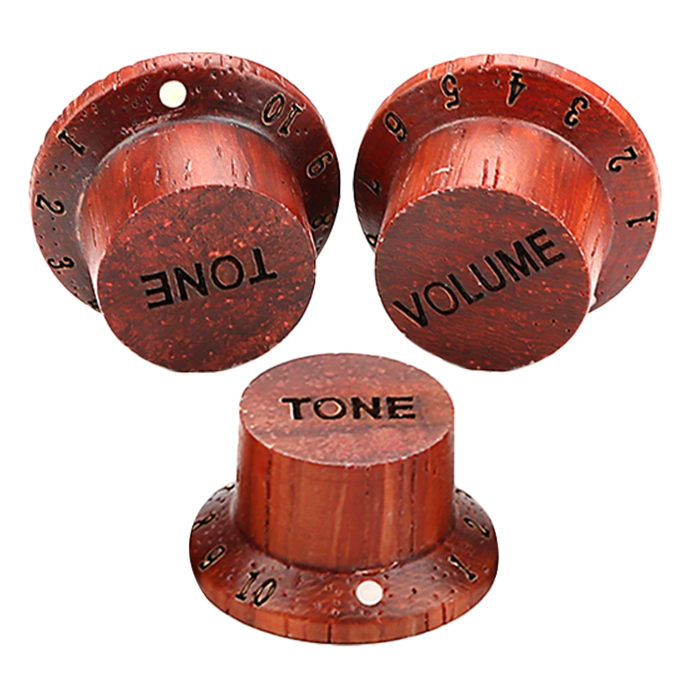 

3 Pcs Guitar Knobs Wood Volume Control for Potentiometer Hats Bass Replacement Accessories Coffee Color Durability Practical