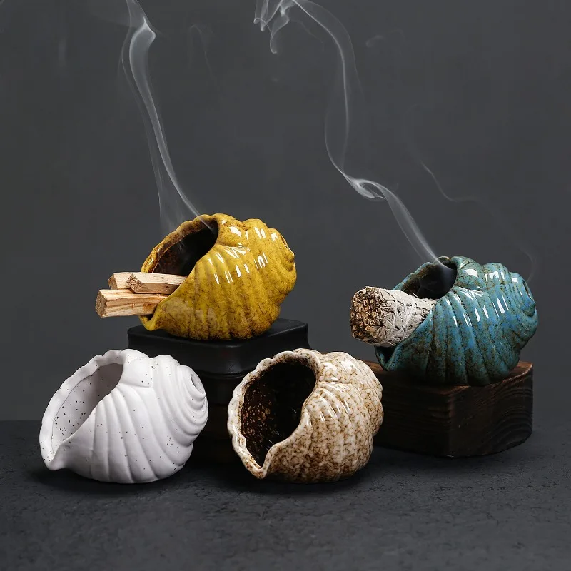 1 szt. Ceramiczna taca w kształcie muszli konchy na kadzidła, podstawka na palo santo do relaksacji, oczyszczania duchowego i dekoracji domu (bez kadzideł)
