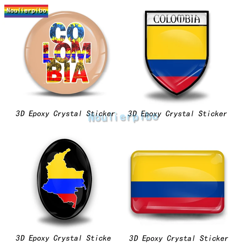 3D Epoxy Car Dome Sticker Colombia Flag National Emblem Map Car Window Bumper Motorcycle Helmet Cell Phone Vinyl Decal