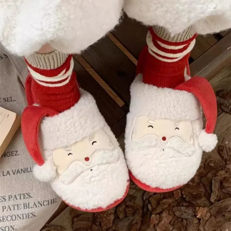 Cute Santa Claus men women indoor non-slip furry shoes couple winter new warm cotton slippers for Christmas party