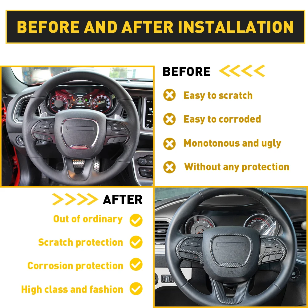 Steering Wheel Trim Decoration Cover For Dodge Challenger Charger Durango 2015 2016 2017 2018 2019 2020 2021 2022 Accessories