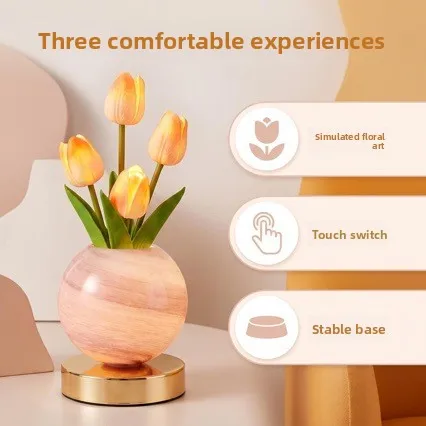 INS Style Planet Tulip Decor Lamp Warm Atmosphere Night Light Bedside Ornament For Home