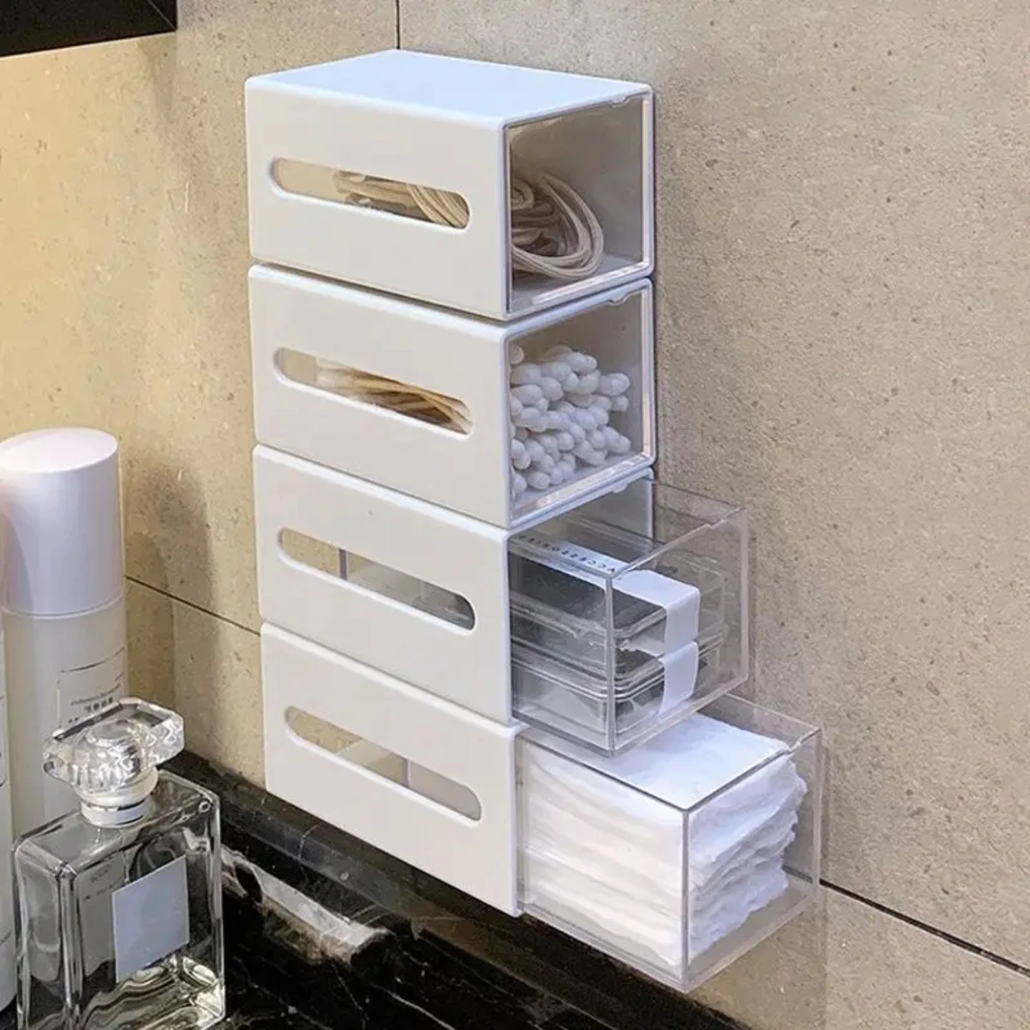 Elegant Wall Mounted Bathroom Cosmetic Jewelry Box for Cotton Swabs, Hairpins, and Office Sundries Soap bottle Pumps Soap holder