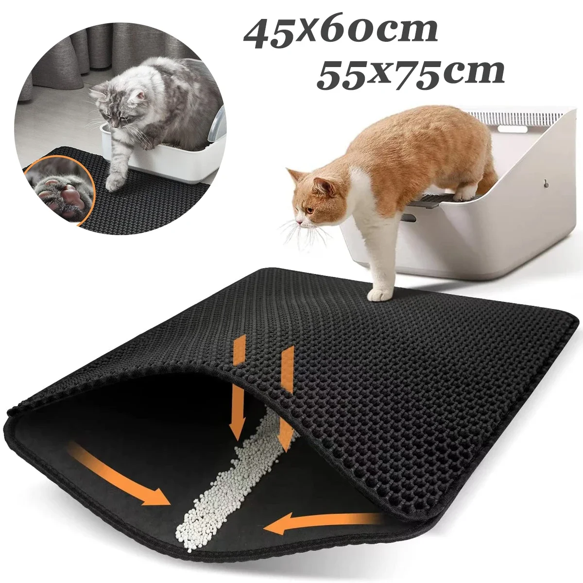 

EVA Double Layer Cat Litter Mat Waterproof Urine Proof Trapping Mat Washable Easy to Clean Non-Slip Cat Litter Scratch Pad