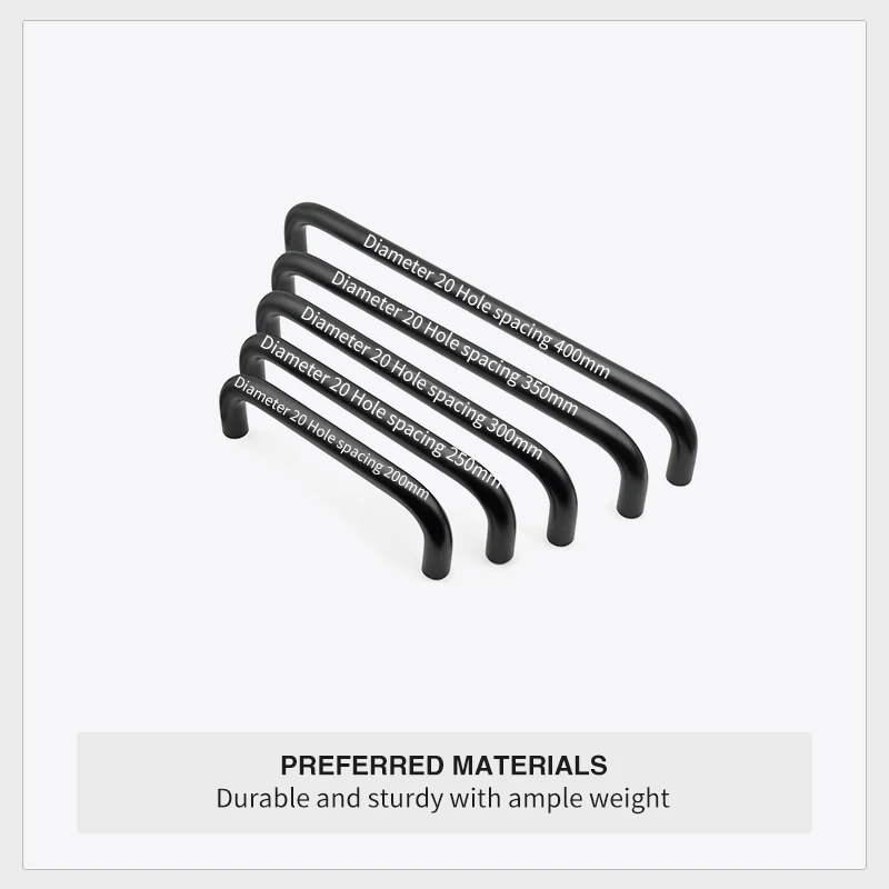 Aluminum Alloy U-shaped Solid Handle Furniture Drawer Cabinet Door Bearing Handle Diameter 20 Pitch-row 200/250/300/350/400mm