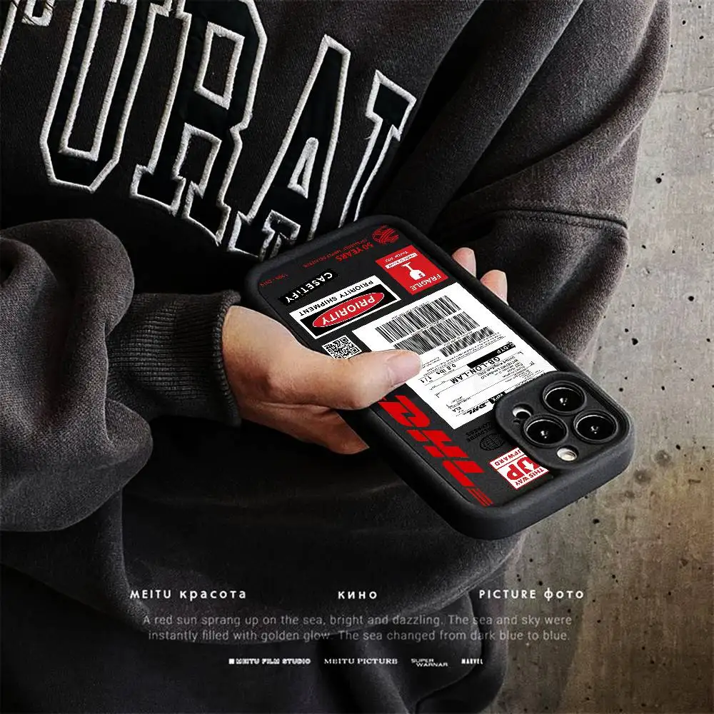 حار الاتجاه الباركود التسمية D-DHL جراب هاتف آيفون 17 16 15 14 13 12 11 برو ماكس زائد الأسود التغطية الكاملة غطاء مقاوم للصدمات من البولي يوريثان