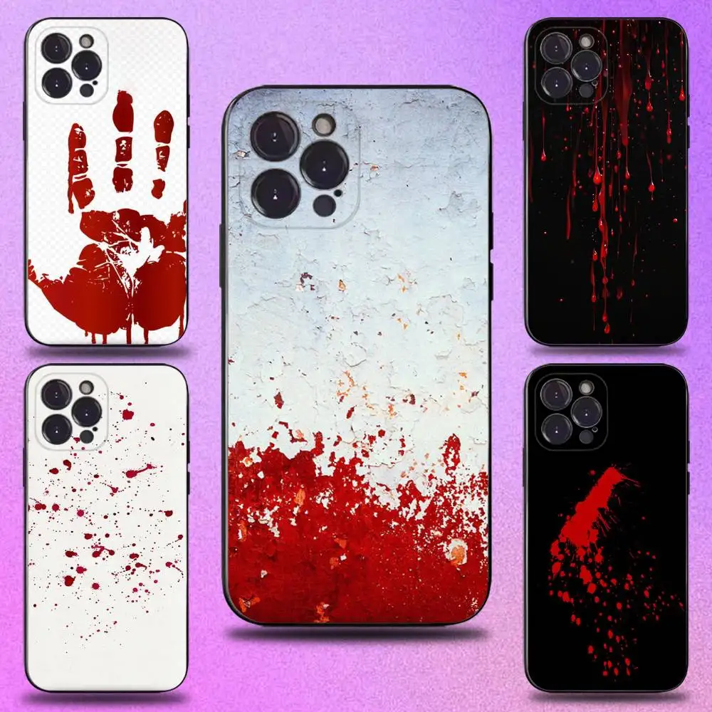 حافظة هاتف HALLOWEEN BLOODY SPLATTER لهاتف iPhone 17,16,15,14,13,12,11 Plus,Pro Max,XS,X,XR,SE,Mini,8,7,غطاء أسود من السيليكون الناعم