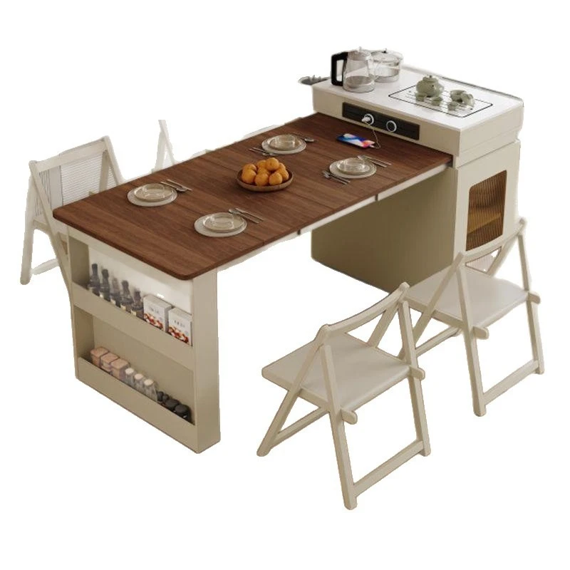 New island dining table integrated household retractable folding small apartment restaurant multi-functional storage tea