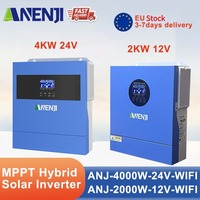 ANENJI 2KW 4KW Hybrid Solar Inverter 24V Pure Sine Wave Photovoltaic MPPT Solar Inverter 230VAC 100A MPPT Solar Charge PV 500V