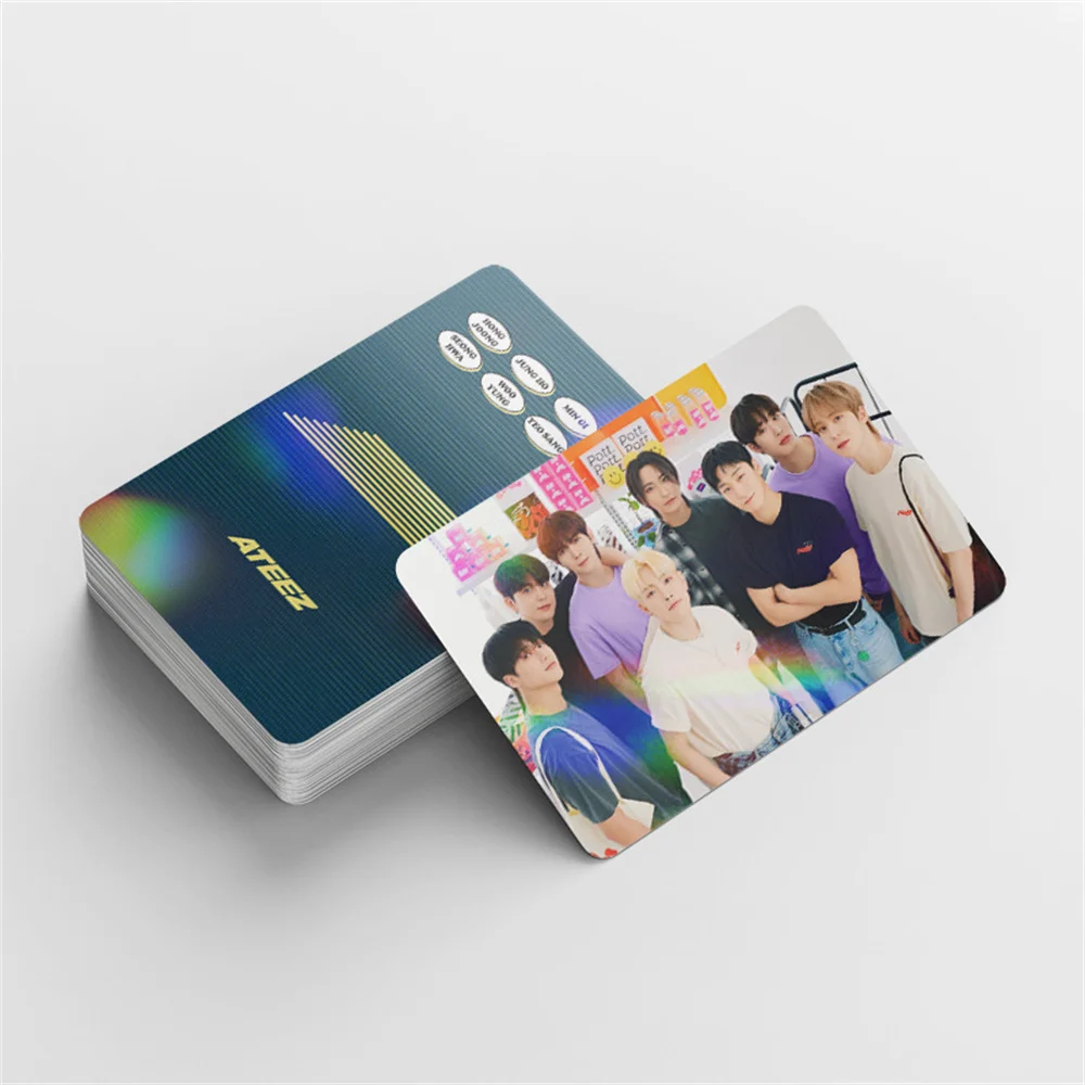 124pcs/Set Kpop ATEEZ Summer Laser Card Sticker Boxed Gift High Quality HD Photo Double Sides Printing LOMO Card Fans Collection