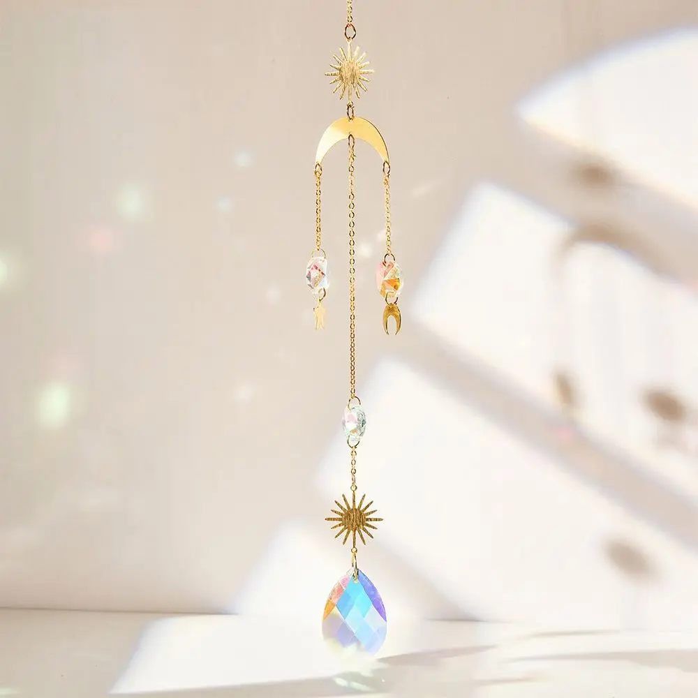 Window Ornament Moon Crystal Pendant Prismas Stars Sun Catchers Colourful Hanging Ornament Wind Chime Wedding