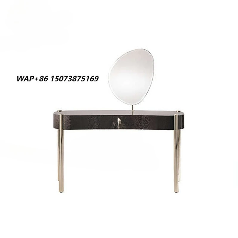 Modern Metal Bedroom Makeup Vanity Dresser Table Set with Standing Mirror Durable Panel Wood for Apartment or Hotel Use