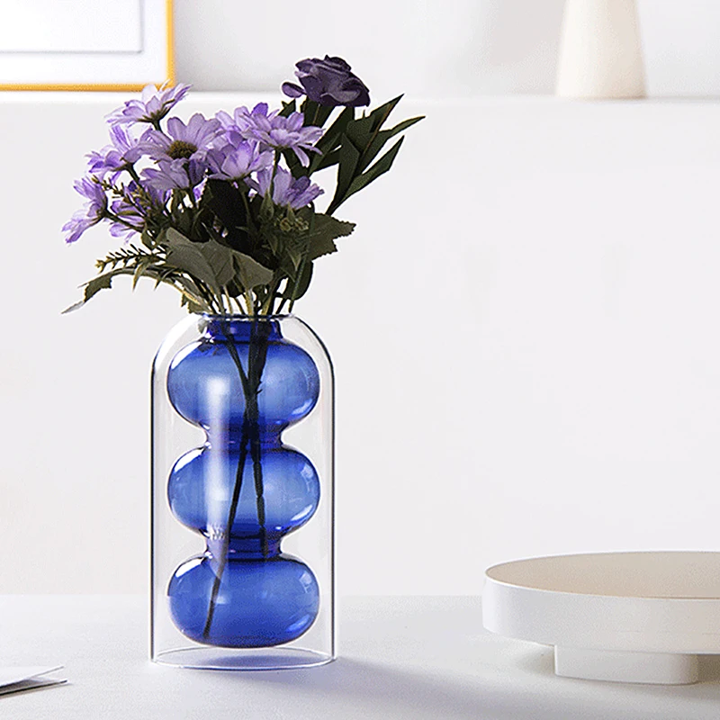 Living Room Glass Vase Creative Glass Desktop Planter Vase Transparent Small Vase Hydroponic Flower Pot Simple Table Decoration