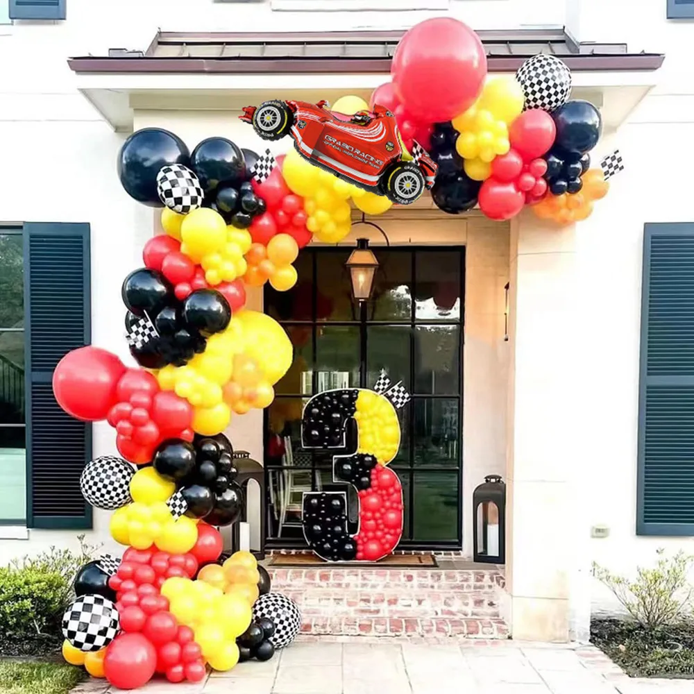 

123/129pcs Race Car Theme Party Yellow Red Black Racing Checkered Balloon Garland Kit Boys Birthday Party Decoration Supplies