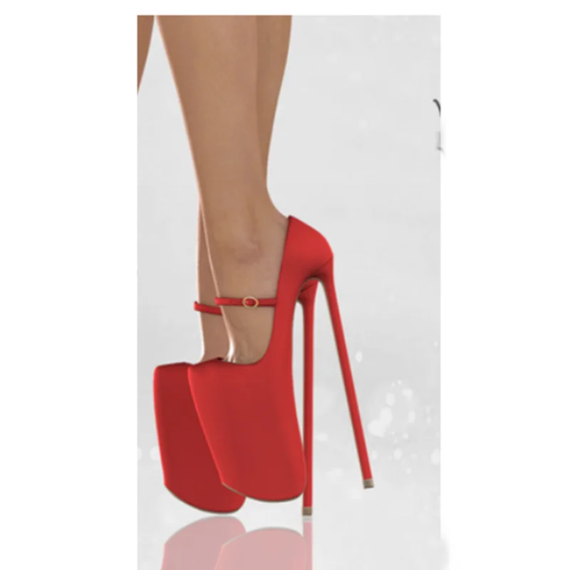 

Red Buckle Cut Out Platform Pumps Thin High Heel Pointed Toe Fashion Sexy 2025 Summer Big Size Woman Shoes Zapatillas Mujer
