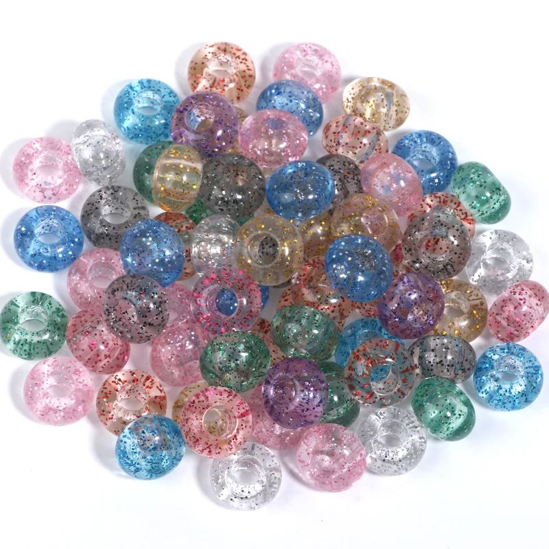 30 Stück 14 mm runde bunte Glitzer-Acrylperlen mit großem Loch, lose Spacer-Perlen für DIY-Bastelarbeiten, Schmuckherstellung, Zubehör