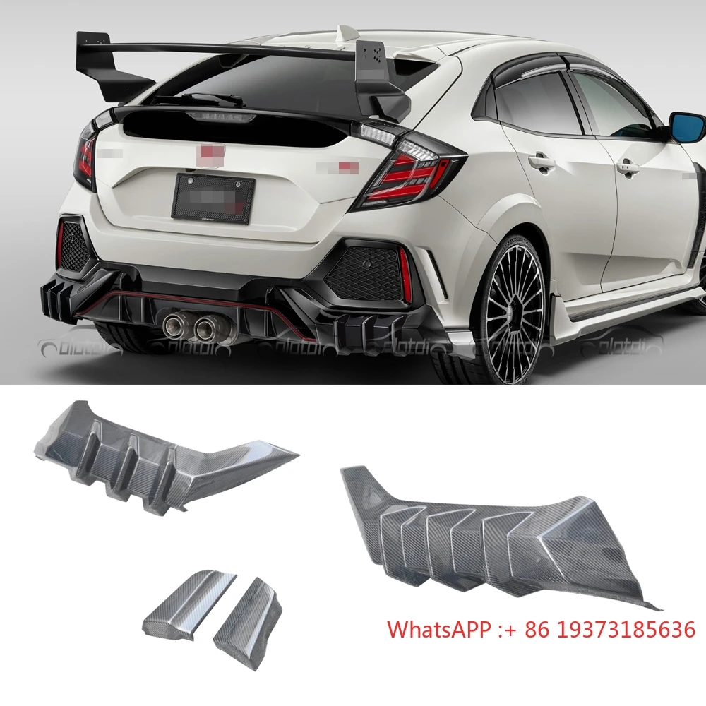 M Style Carbon Fins Spoiler Rear Bumper Lip Winglet Splitters for Honda Civic FK8 Type R Diffuser 2012+