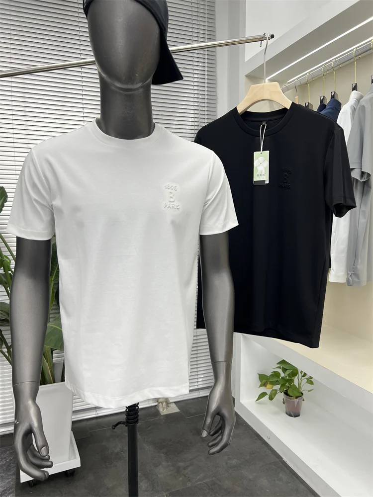 

Мужская футболка из хлопка Pima, однотонная, модная, летняя, из глянцевого хлопка, с круглым вырезом, стандартного кроя