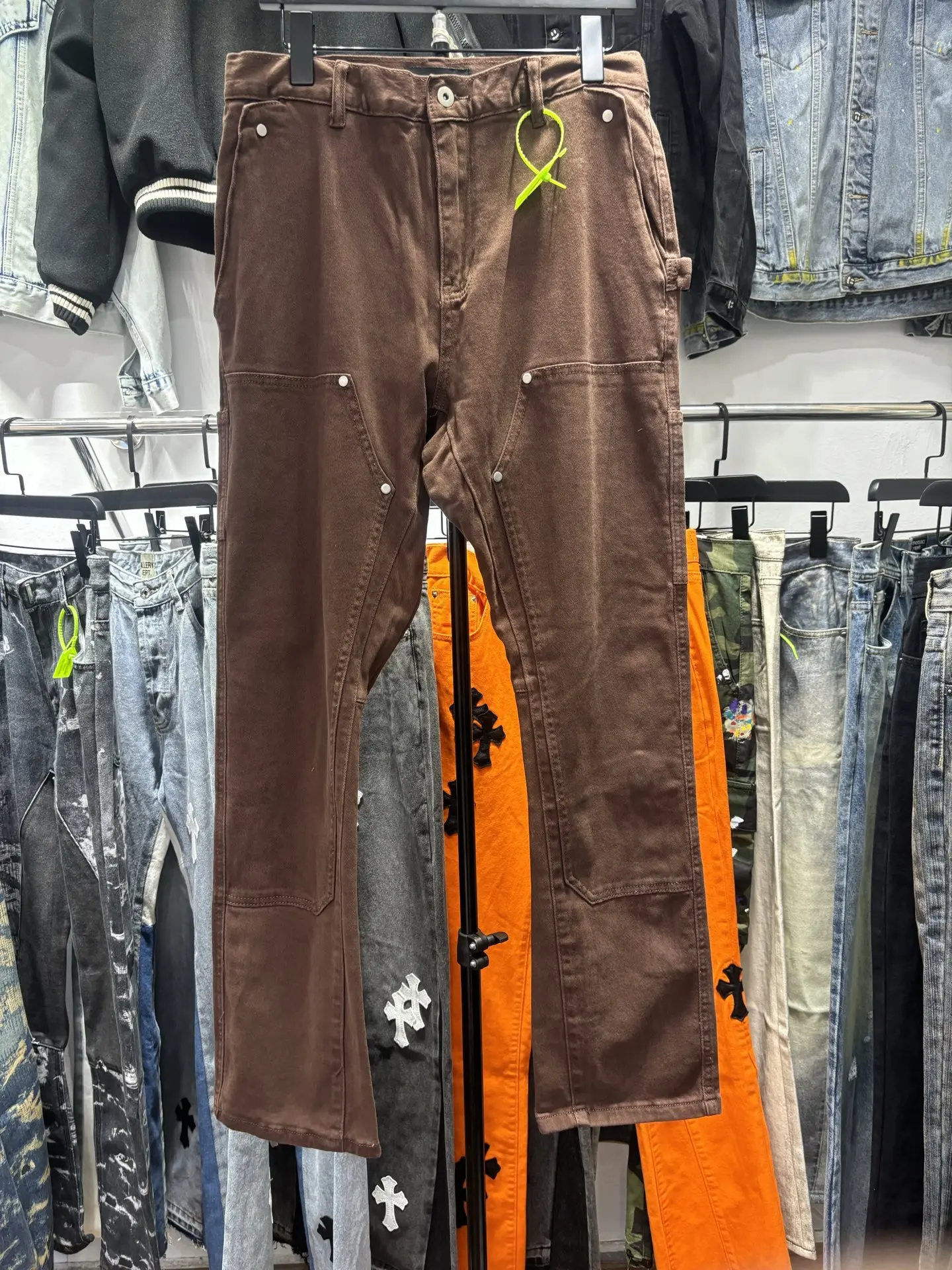 

Ретро-брюки в американском стиле, темно-коричневые, с декоративной молнией, рабочие, джинсовые, микроэластичные, модные, повседневные, от трендового бренда